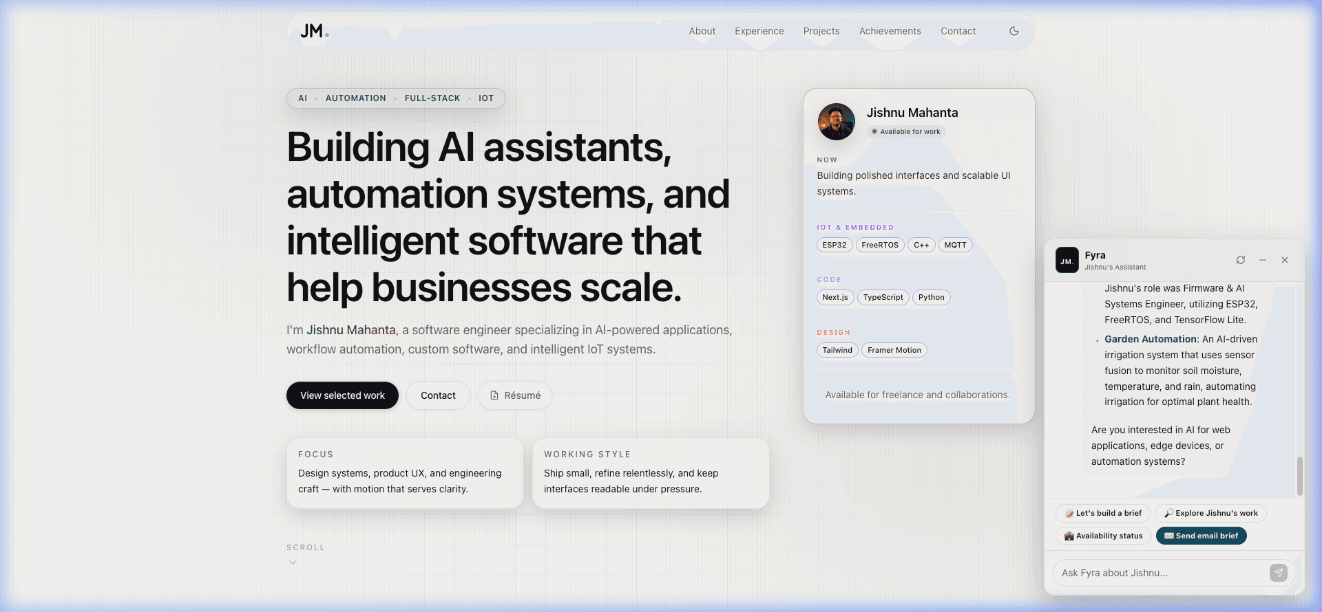 Fyra AI Portfolio Assistant Interface Working